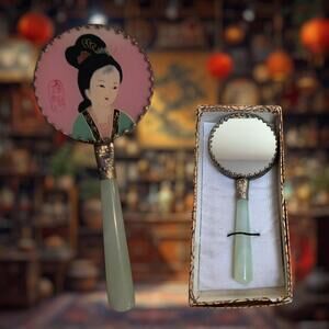 Chinese Vintage Hand Mirror with Jade Handle.  NEW